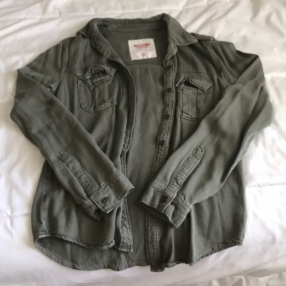 Army green button-up top